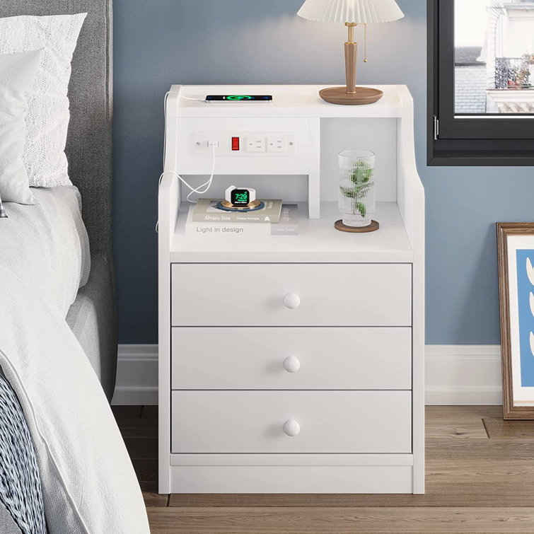 White nightstand with 3 drawers discount